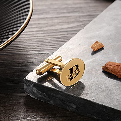 Custom Cufflinks for Men - Personalized Gold Mens Cufflinks with Engraving Name & Initial Stainless Steel Cuff Links for Wedding Groom Businessman - color: Style 1