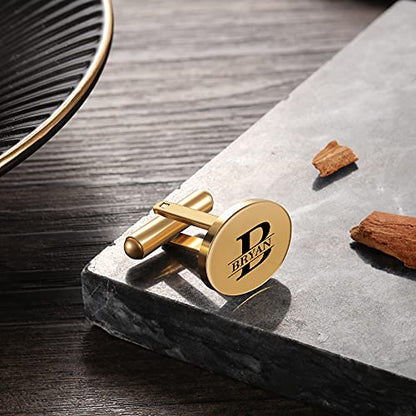 Custom Cufflinks for Men - Personalized Gold Mens Cufflinks with Engraving Name & Initial Stainless Steel Cuff Links for Wedding Groom Businessman - color: Style 1
