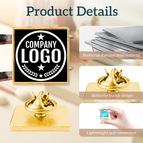 Custom Lapel Pins With Logo - Custom Pins Customized Buttons for men Customized Pin Bulk - color: Square-Gold