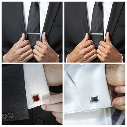 wynameleri Cufflink and Tie Clip Set for Men, 12 PCS Necktie Bars and Cuff Links Formal Business Dress Shirts Buttons Case Packed - color: T0408011