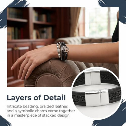 Multi-Layer Bracelets for Women Leather Wrap Bracelet Ethnic Style Layered Beads Cuff Boho Bangle for Everyday Wear Jewelry Gift - color: White