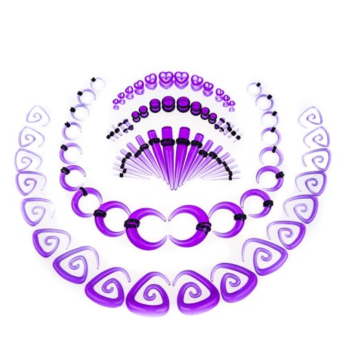 Ear Gauges Stretching Kit 14G-00G Acrylic Sprial Tapers Plugs Expander Sets Heart Tunnels Piering Jewelry Horeseshoes Taper For Ears - style: 84 G Purple