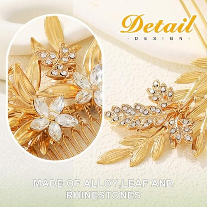 JAKAWIN Gold Hair Accessories Leaf Wedding Hair Piece Bridal Hair Comb | Crystal Hair Clip for Women - color: Gold