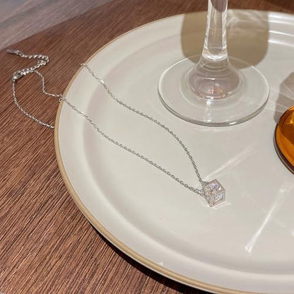 925 Sterling Silver Necklace for Women Trendy, Charming Layered Necklace with Cubic Zirconia Pendant for Her Womens Dainty Diamond Choker Necklaces Holiday Jewelry Gifts for Mom Wife Daughter Lover - color: Blue