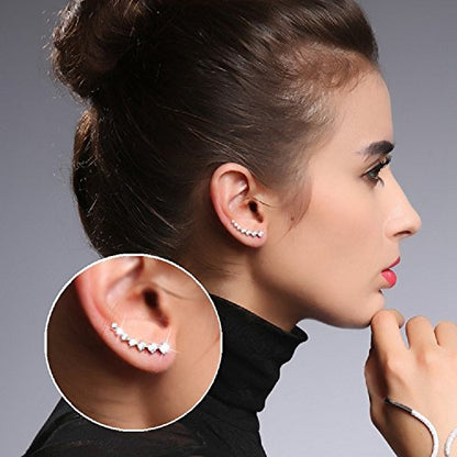 2Pairs Set Black Clear 7 Crystal CZ Ear Cuff Wrap Crawler Climber Earrings for Women Cubic Zirconia Fashion Diamond Huggie Jackets Hypoallergenic