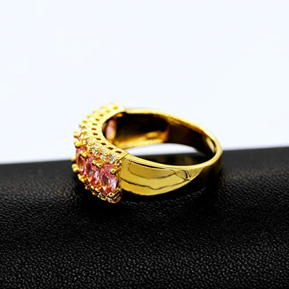 Uloveido Beautiful Women's 7 Stones Wedding Band Oval Cubic Zirconia Engagement Anniversary Rings J501 - color: Gold-Pink
