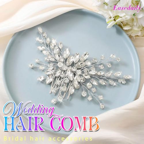 Bride Wedding Hair Comb Silver Crystal Hair Pieces Rhinestone Headpieces Bridal Clip Side Combs Hair Accessories for Women and Girls - color: A-Silver
