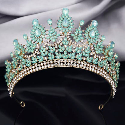Crowns and Tiaras Jewelry Set for Women.Wedding (Gold Green) | Wedding Crown, Necklace Earrings, Princess Queen Birthday Party, Pageant Bridal, Costume Accessories - color: Opal Green