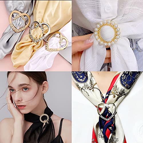 Scarf Tie Buckle Rings for Women,12PCS Metal Party T Shirt Pearls Rhinestone Clips,Clothes Corner Knotted Button for Women Girls Decorative Accessories TXZWJZ