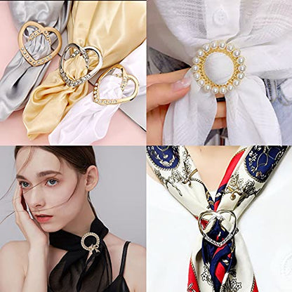 Scarf Tie Buckle Rings for Women,12PCS Metal Party T Shirt Pearls Rhinestone Clips,Clothes Corner Knotted Button for Women Girls Decorative Accessories TXZWJZ