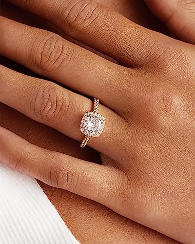 PAVOI 14K Gold Plated Square Halo Engagement Rings | Premium Cubic Zirconia Promise Eternity Ring for Women | Wedding Bands - color: White Gold