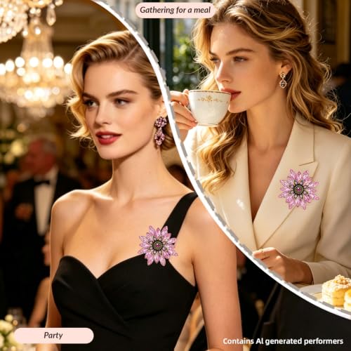 Crystal Flower Brooch Pin for Women Rhinestone Floral Lapel Jewelry - color: pink