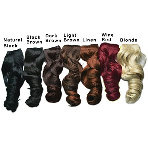 REECHO 14" 1-Pack 3/4 Full Head Wavy Clips in on Synthetic Hair Extensions HE008 Hairpieces for Women 5 Clips 3.6 Oz per Piece - Dark Brown - color: Dark Brown, size: 14 Inch (Pack of 1)