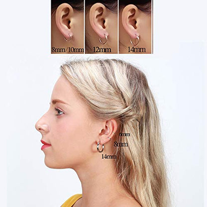 316L Surgical Stainless Steel Huggie Hoop Earrings 6mm 8mm 10mm 11mm 12mm 14mm Hypoallergenic Earrings Hoop Cartilage Helix Lobes Hinged Sleeper Earrings For Men Women - style: B03: 8mm Black(THK 2.0mm)