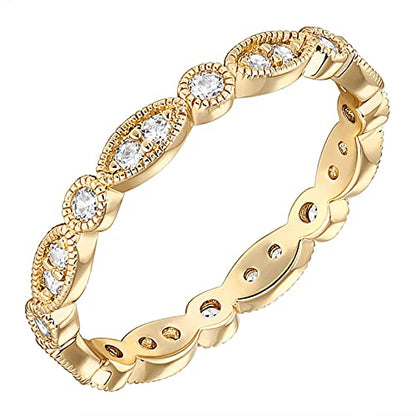 PAVOI 14K Gold Plated Cubic Zirconia Band | Round Milgrain Eternity Bands | Gold Rings for Women - color: Yellow Gold