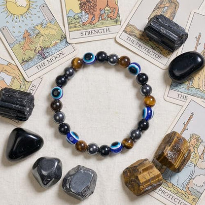 Bivei Protection Crystal Healing Bracelet | 8MM Strength Bracelet Spiritual Stretch Beaded Jewelry for Women Men Gift - color: Protection, size: Medium 6.8-7.3 inch