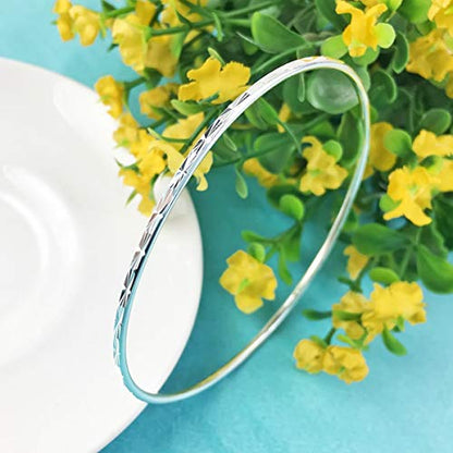 925 Sterling Silver Bangle Bracelet Bangles for Women/Girls | Bangle Bracelets for Women | 925 Sterling Silver Bracelets for Women | Dainty Bracelets - size: 6.7CM, style: Carved Bangle