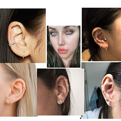 OUFER Gold Hinged Segment Earring Hoop 16G Stainless Steel with Cartilage Earrings Clear CZ Paved Tragus Helix Earrings Cartilage Earring Septum Nose Ring Hoop - color: 20G，10mm
