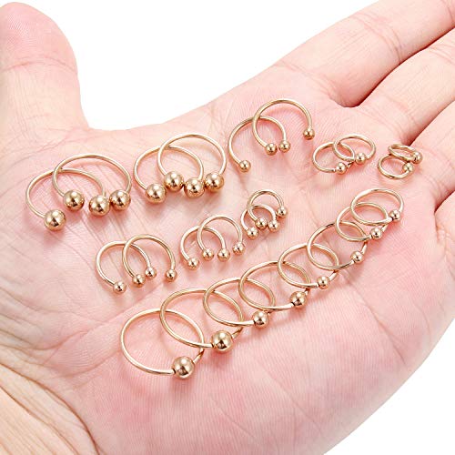 16-24PCS 16G Surgical Steel Horseshoe & Captive Bead Nose Hoop Septum Earring Eyebrow Tongue Lip Nipple Helix Tragus Piercing Jewelry Rings 6-16mm - color: 24PCS - Rose Gold