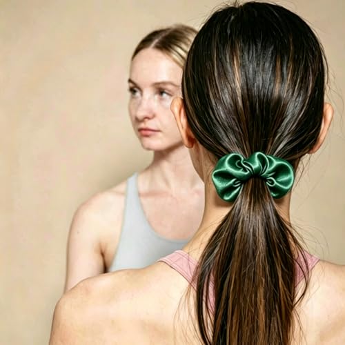 Silk Hair Ties Ponytail Holder Hairs Bow Ropes Elastics Hairtie Accessories Wide 0.8inch on Hair No Damage No Crease for Women Curly Thick Wavy Hair(30Pcs Emerald Green) - color: Emerald Green