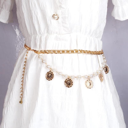 Pirate Waist Chain for Women Multilayer Metal Waist Chain Belt Adjustable Long Belt Body Belly Chain Boho Layered Coin Waist Chain Pirate Costume Women Men Jewellery - style: 408-HSYL-B B pe