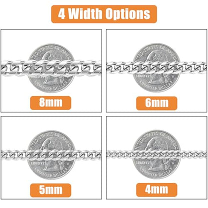 Fiusem Cuban Link Chain for Men | 4/5/6/8mm Miami Cuban Chain Necklace for Men Women, Stainless Steel Necklace 18-28 Inch - size: Length 22 Inch, style: 8mm silver