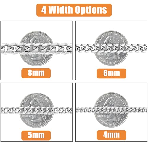 Fiusem Cuban Link Chain for Men | 4/5/6/8mm Miami Cuban Chain Necklace for Men Women, Stainless Steel Necklace 18-28 Inch - size: Length 28 Inch, style: 8mm silver
