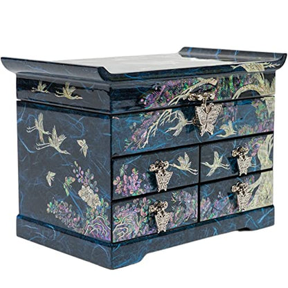 February Mountain Mother of Pearl Wooden Jewelry Organizer Box – Jewelry Storage Box for Women, Features Spacious Drawers, Ideal for Rings, Bracelets, Watches, Chains, Accessories (Crane_Blue) - style: Crane_Blue