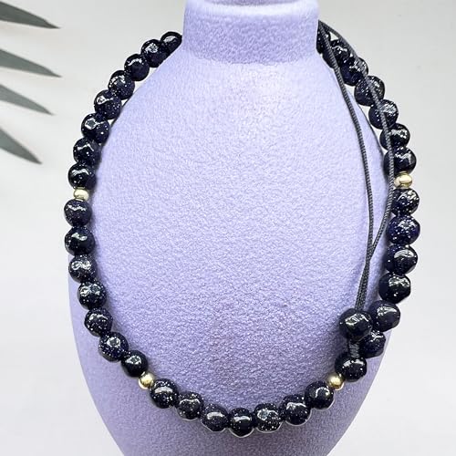 Natural Stone&925 Sterling Silver/18K Gold Anklet,│4MM│9-12 in│, Hand Woven, Adjustable Size - color: Tangent Plane Blue Aventurine Anklet，4MM