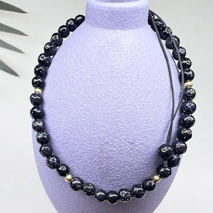 Natural Stone&925 Sterling Silver/18K Gold Anklet,│4MM│9-12 in│, Hand Woven, Adjustable Size - color: Tangent Plane Blue Aventurine Anklet，4MM
