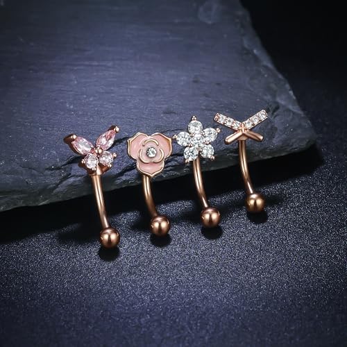 Rook Daith Piercing Jewelry 16G Stainless Surgical Steel Curved Barbell Eyebrow Rings Vertical Labret Lip Piercing Jewelry Rook Daith Earrings for Women Men 6MM 8MM 10MM Hypoallergenic - color: Rose Gold Tone