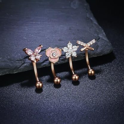 Rook Daith Piercing Jewelry 16G Stainless Surgical Steel Curved Barbell Eyebrow Rings Vertical Labret Lip Piercing Jewelry Rook Daith Earrings for Women Men 6MM 8MM 10MM Hypoallergenic - color: Rose Gold Tone
