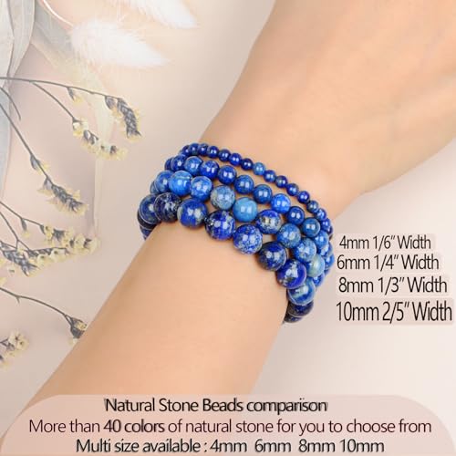 LPBeads Handmade Natural Gemstone Stretch Elastic Bracelet Healing Crystal Round Stone Beads Jewelry Gifts for Women Men - color: Lapis Lazuli, size: 8mm