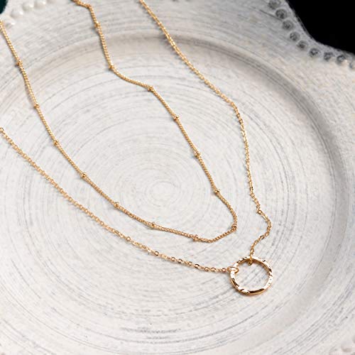 Fettero Pendant Necklace Gold Choker Layered Coin Open Karma Circle Full New Crescent Moon 14K Gold Plated Simple Dainty Necklaces for Women Jewelry Gift - style: Karma Circle / 2 Layer
