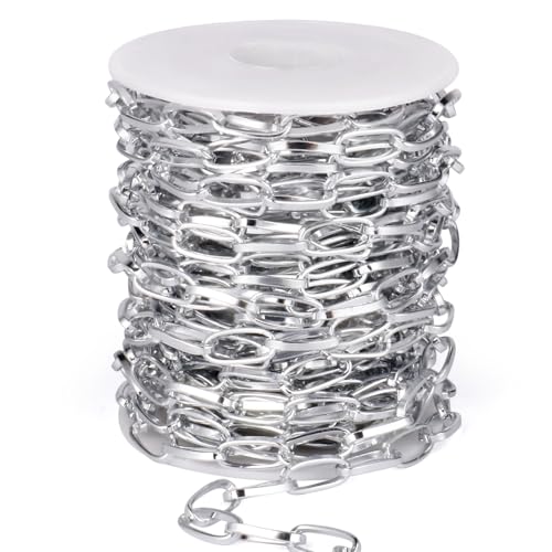 33FT Silver Paperclip Chain 7MM Aluminum Link Chains for Jewelry Making | Chunky Cable Link Chain Roll Bulk for Necklace Bracelet Crafts - color: silver, size: 7MM