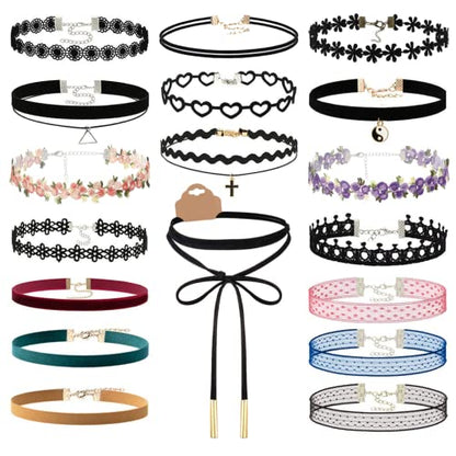 Black Choker Necklace Set Velvet Lace Choker Daisy Gothic Punk Classic Choker - color: 18pcs