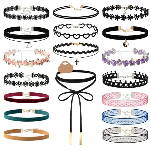 Black Choker Necklace Set Velvet Lace Choker Daisy Gothic Punk Classic Choker - color: 18pcs