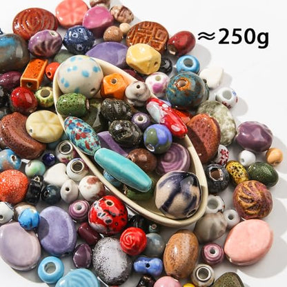 CZZZY 250g Ceramic Beads, Mixed Irregular Ceramic Bead, Handmade Porcelain Ceramic Beads for DIY Jewelry Making and Crafting - color: Mixed Color