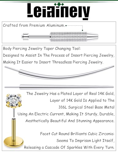 20/18/16g Gold Flat Back Threadless Earrings Nose Rings Lip Studs Surgical Steel Piercing Jewelry for Women Men - color: Gold, size: 16g=1.2mm