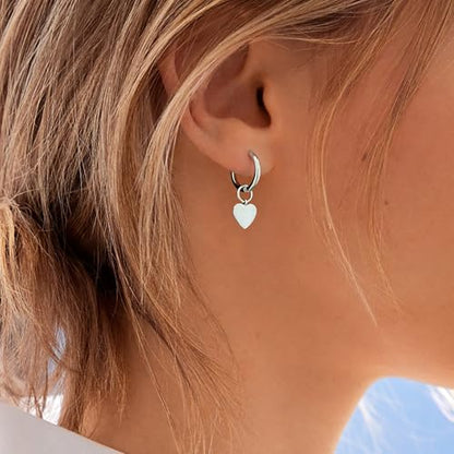 DAILY VIBES Cute Butterfly Star Cross Heart CZ Dangle Earrings for Women | 925 Sterling Silver Post, 14K Gold or Silver Plated, Mini Cubic Zirconia Dainty Drop, Cartilage Small Huggie Hoop Earrings - color: Silver Mini Heart