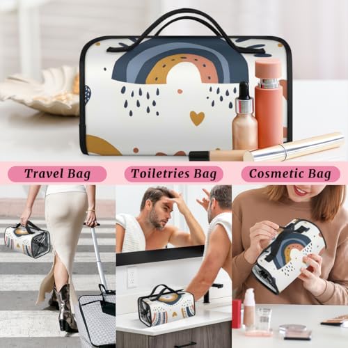 Boho Abstract Rainbow Hanging Roll Up Cosmetic Bag with 4 Removable Storage Bags Waterproof Foldable Toiletry Kit for Women - color: Multicolor 13