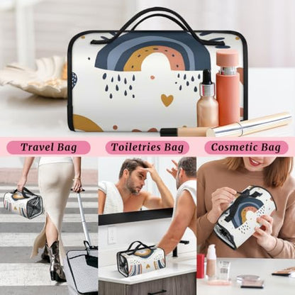Boho Abstract Rainbow Hanging Roll Up Cosmetic Bag with 4 Removable Storage Bags Waterproof Foldable Toiletry Kit for Women - color: Multicolor 13