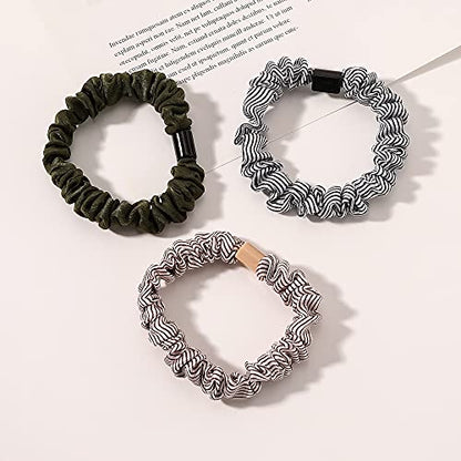 Hair Ties Silk Satin Scrunchies - Small Mini Thin Elestics Ponytail Holder Hair Bands Skinny Scrunchy For Thick Curl Hair No Crease Hair Ties Soft Accessories No Hurt Your Hair for Women and Girls - color: Solid and flower