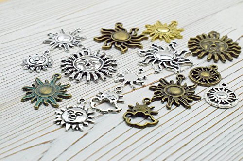 Celestial Sun Charm-100g (About 45-50pcs) Craft Supplies Sun Charms Pendants for Crafting, Jewelry Findings Making Accessory for DIY Necklace Bracelet (M006) - color: M006