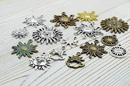 Celestial Sun Charm-100g (About 45-50pcs) Craft Supplies Sun Charms Pendants for Crafting, Jewelry Findings Making Accessory for DIY Necklace Bracelet (M006) - color: M006