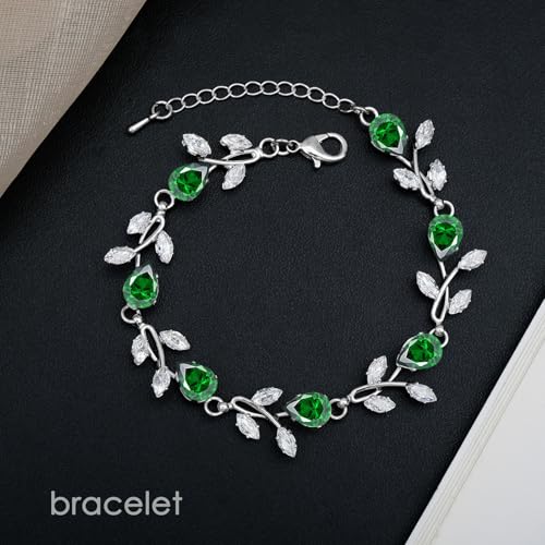 CSY Elegant Bridal Jewelry Sets Clear Cubic Zirconia Wedding Necklace Earrings Bracelet Set for Birdes Bridesmaids CZ Prom Jewelry - color: Green-Necklace Earrings Bracelet