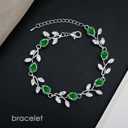 CSY Elegant Bridal Jewelry Sets Clear Cubic Zirconia Wedding Necklace Earrings Bracelet Set for Birdes Bridesmaids CZ Prom Jewelry - color: Green-Necklace Earrings Bracelet