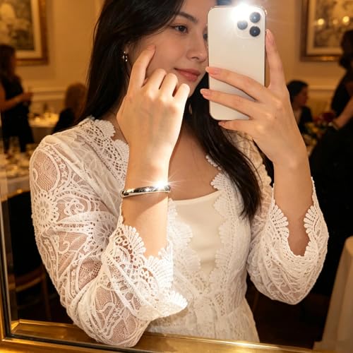 Womens Bangle 8MM Stainless Steel Bracelet Oval Polished Finish Cuff Bangle 6.7" - color: A2-Silver