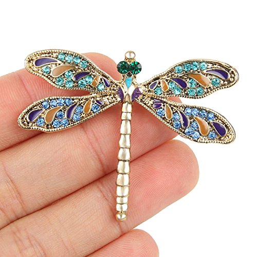 EVER FAITH Austrian Crystal Enamel Vintage Inspired Dragonfly Insect Animal Brooch Pin Gold-Tone