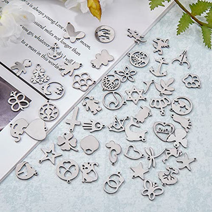 Assorted Stainless Steel Charms for Jewelry Making, 100Pcs | Jewelry Charms Bulk, Cute Pendants, Jewelry Findings, DIY Craft Supplies for Necklaces, Bracelets, Earrings and Keychains